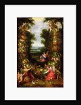 Holy Family in a landscape with a garland of fruit and vegetables by J. & Avont P. van Brueghel