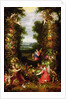 Holy Family in a landscape with a garland of fruit and vegetables by J. & Avont P. van Brueghel