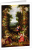 Holy Family in a landscape with a garland of fruit and vegetables by J. & Avont P. van Brueghel