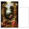 Holy Family in a landscape with a garland of fruit and vegetables by J. & Avont P. van Brueghel
