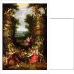 Holy Family in a landscape with a garland of fruit and vegetables by J. & Avont P. van Brueghel