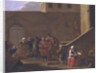 Street scene with monks distributing food to the poor by Andries Both