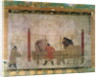 Hanging, depicting grooms feeding horses by Anonymous