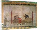 Hanging, depicting grooms feeding horses by Anonymous