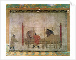 Hanging, depicting grooms feeding horses by Anonymous
