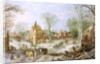 A wooded winter landscape with a cart by J. & Momper J. de Brueghel