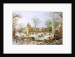 A wooded winter landscape with a cart by J. & Momper J. de Brueghel