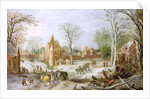 A wooded winter landscape with a cart by J. & Momper J. de Brueghel