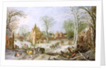 A wooded winter landscape with a cart by J. & Momper J. de Brueghel