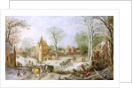 A wooded winter landscape with a cart by J. & Momper J. de Brueghel