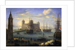 A Mediterranean port with men o' war by Charles Laurent Grevenbroeck
