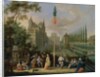 Elegant figures playing musical instruments around a maypole by Pieter Gysels