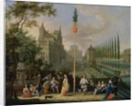 Elegant figures playing musical instruments around a maypole by Pieter Gysels