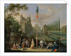 Elegant figures playing musical instruments around a maypole by Pieter Gysels