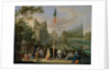 Elegant figures playing musical instruments around a maypole by Pieter Gysels