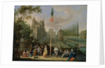 Elegant figures playing musical instruments around a maypole by Pieter Gysels