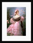 Elegant woman in a rose garden by Felix Hippolyte-Lucas