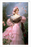 Elegant woman in a rose garden by Felix Hippolyte-Lucas