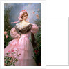 Elegant woman in a rose garden by Felix Hippolyte-Lucas