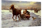 Lovers in a sleigh by Alfred von Wierusz-Kowalski