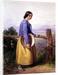 A country girl standing by a fence by William Lee