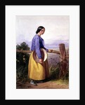 A country girl standing by a fence by William Lee