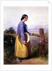A country girl standing by a fence by William Lee