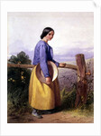 A country girl standing by a fence by William Lee