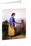 A country girl standing by a fence by William Lee