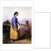 A country girl standing by a fence by William Lee