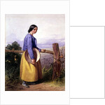 A country girl standing by a fence by William Lee