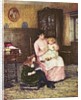 Mother playing with children in an interior by Helen Allingham