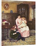 Mother playing with children in an interior by Helen Allingham