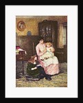 Mother playing with children in an interior by Helen Allingham