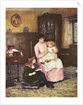 Mother playing with children in an interior by Helen Allingham