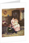 Mother playing with children in an interior by Helen Allingham