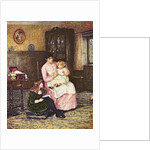 Mother playing with children in an interior by Helen Allingham