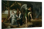 Tobias and Sarah with the Archangel Raphael exorcising the demon Asmodeus, restored version reassembled from two separated fragments by Jan Havicksz. Steen