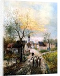 A Shepherdess Leads Her Flock into the Village by Lothar Michael Burger