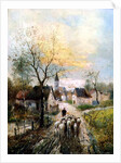 A Shepherdess Leads Her Flock into the Village by Lothar Michael Burger