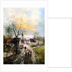 A Shepherdess Leads Her Flock into the Village by Lothar Michael Burger