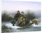 A Boy Pushing a Young Girl in a Sledge by Jan Walraven