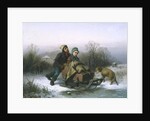 A Boy Pushing a Young Girl in a Sledge by Jan Walraven