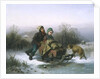 A Boy Pushing a Young Girl in a Sledge by Jan Walraven