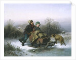 A Boy Pushing a Young Girl in a Sledge by Jan Walraven