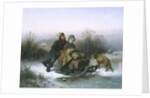 A Boy Pushing a Young Girl in a Sledge by Jan Walraven
