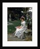 Young Woman Waiting on a Park Bench with a Parasol by Wilhelm Menzler