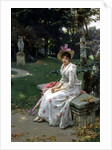 Young Woman Waiting on a Park Bench with a Parasol by Wilhelm Menzler