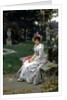 Young Woman Waiting on a Park Bench with a Parasol by Wilhelm Menzler
