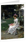 Young Woman Waiting on a Park Bench with a Parasol by Wilhelm Menzler